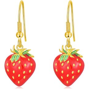 Strawberry Dangle Earrings for Women 925 Sterling Silver Strawberry Drop Earrings Cute Enamel Strawberry Earrings Hypoallergenic Strawberry Jewelry Valentine's Day Gift