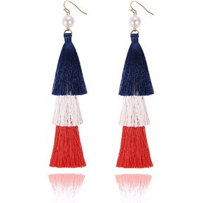 Zealmer Womens Real Gold Plated Long American Flag Earrings 4th of July Dangle Earrings Jewelry for Women Teen Girls