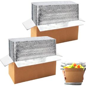 2 Pack Hot & Cold Double Insulated Shipping Box with Aluminum Foil Insulated Bag Liner, 8x4x5 Inch Reusable Hot & Frozen Food Delivery Insulated Carton for Shipping, Mailing, Packing, Moving