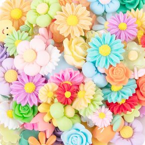 LUBINGSHINE 100pcs Mixed Daisy Rose Resin Flowers Charms for Craft DIY Jewelry Making, Flatback Resin Charms for Scrapbooking Embellishments Hair Clip Phone Case Decoration
