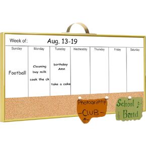 Magnetic Weekly Dry Erase White Board and Cork Board, Aluminum Frame Mini Whiteboard，Magnetic Surface Whiteboard with Holder for Home Office and Wall Decor(ZHZL-2040JL)