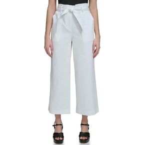 Calvin Klein Women's Woven Cropped Wide Leg Pant with Belt