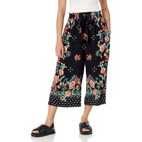 Angie Women's Floral Printed Culotte Pants with Bow Waistband