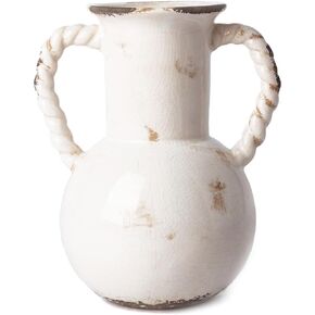 VICTOR & TERESA Decorative Green Vases for Home Decor, 7.9'' Rustic Ceramic Vase for Flowers, Farmhouse Vases for Pampas Grass, Table, Mantel, Living Room, Centerpieces, Gifts for Mom