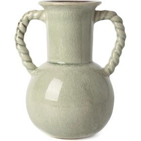 VICTOR & TERESA Decorative Green Vases for Home Decor, 7.9'' Rustic Ceramic Vase for Flowers, Farmhouse Vases for Pampas Grass, Table, Mantel, Living Room, Centerpieces, Gifts for Mom