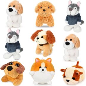 Sumind 9 Pcs Mini Plush Dog Stuffed Animals Bulk Dog Plush Party Favors for Easter Goodie Bag Fillers Baby Show Birthday(Curly Puppy)