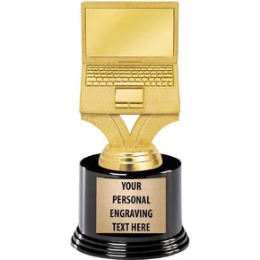 Crown Awards Computer Trophies with Custom Engraving, 7.25" Personalized Gold Gold Computer Computer Award Trophy On Deluxe Round Base Prime