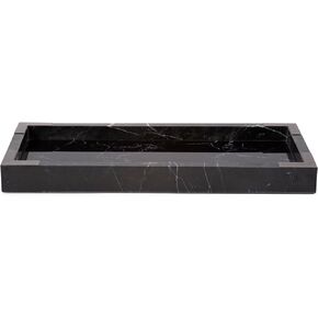 Howard Elliott Black Mirrored Marble Tray with Brushed Titanium Accents