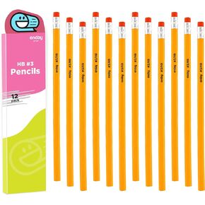 Enday Pencil #3 Yellow, Best Wood Cased Unsharpened Number 3 Drawing Pencils with Latex Free Eraser, No 3 Box of HB Hard Lead Writing School & Office Pencils for Kids & Adults, 12 Pencils