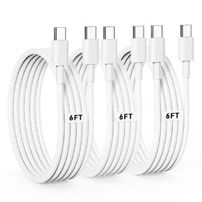 USB-C to USB-C Cable 6ft 3-Pack, 60W Fast Charging Cable for iPhone 15 Pro Max Charger Cable, Compatible with iPad Mini 6/Pro 2021, iPad Air 4, MacBook Air, and Galaxy S23 Switch