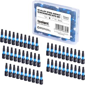 toolant 1" Impact Torx Bits 50pack (T15), 1/4" Hex-Shank S2 Steel Screwdriving Star Bits, CNC Machined Tips Power Bits, with Storage Box