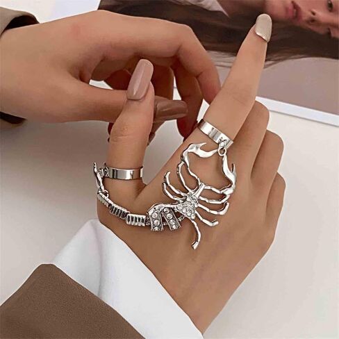 خمر كريستال العقرب خواتم الاصبع حجر الراين العقرب المفصل سلسلة خواتم مجموعة الشرير بيان خواتم الفضة المفتوحة الإسورة خواتم مجوهرات للنساء والفتيات (الفضة) in Saudi Arabia