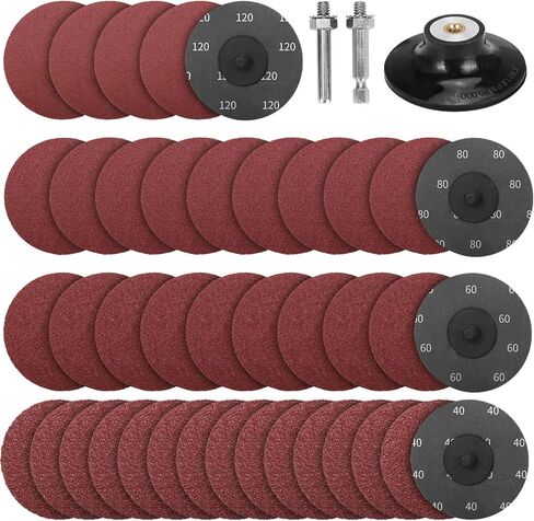 40 قطعة من قرص الصنفرة ذو القفل الدوار 3 بوصة 40/60/80/120 أقراص التغيير السريع، ملحقات حامل الوسادة 1/4 بوصة، لمسة نهائية لتكييف السطح وإزالة الصدأ in Kuwait