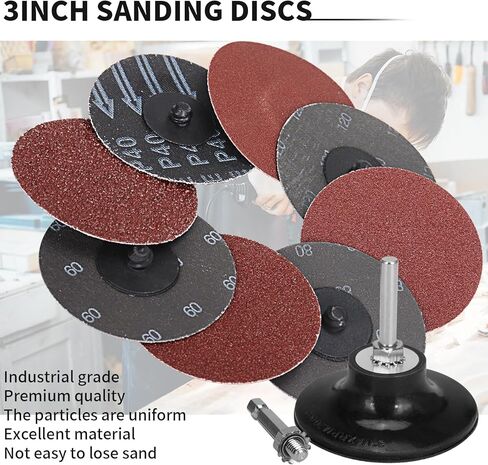 40 قطعة من قرص الصنفرة ذو القفل الدوار 3 بوصة 40/60/80/120 أقراص التغيير السريع، ملحقات حامل الوسادة 1/4 بوصة، لمسة نهائية لتكييف السطح وإزالة الصدأ in Kuwait