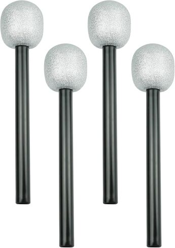 Glitter Fake Microphone Prop Plastic - 4 Pack Pretend Stage Microphone Costume Party Favor Silver Sparkly Toy Plastic Karaoke Play Microphone Cosplay Kids Bulk for Birthday Party Halloween Christmas in Saudi Arabia