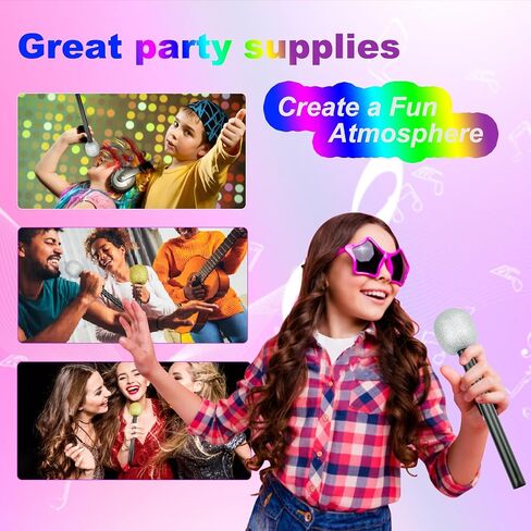 Glitter Fake Microphone Prop Plastic - 4 Pack Pretend Stage Microphone Costume Party Favor Silver Sparkly Toy Plastic Karaoke Play Microphone Cosplay Kids Bulk for Birthday Party Halloween Christmas in Saudi Arabia