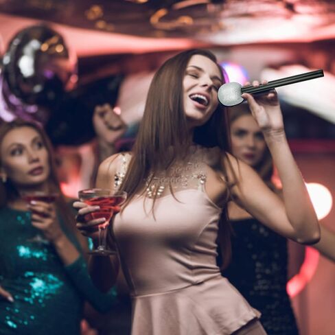 Glitter Fake Microphone Prop Plastic - 4 Pack Pretend Stage Microphone Costume Party Favor Silver Sparkly Toy Plastic Karaoke Play Microphone Cosplay Kids Bulk for Birthday Party Halloween Christmas in Saudi Arabia