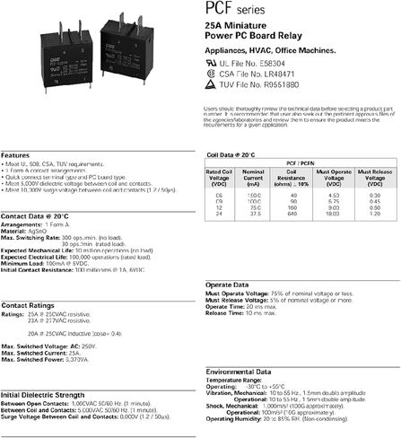 PCF-112D2M 12VDC 25A مرحل الطاقة 4 دبابيس (SPST-NO) نوع PCB in Kuwait