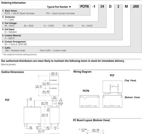 PCF-112D2M 12VDC 25A مرحل الطاقة 4 دبابيس (SPST-NO) نوع PCB in Kuwait