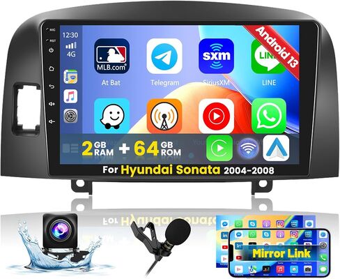 Roinvou 2+64G Android CarPlay Stereo for Hyundai Sonata 2004-2008، CarPlay لاسلكي مدمج مع Android Auto، شاشة تعمل باللمس مقاس 9 بوصات داخل لوحة القيادة GPS ودعم مرآة Link BT RDS AHD WiFi DSP in Kuwait
