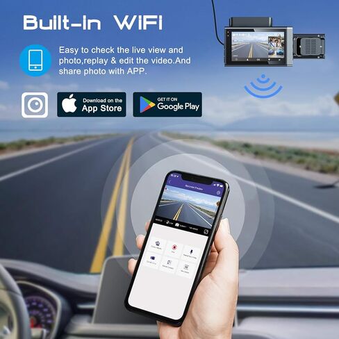 كاميرا قياس 3 قنوات - نظام تحديد المواقع العالمي واي فاي مدمج، 2K+1080P+1080P أمامي وخلفي داخلي، مع بطاقة SD سعة 64 جيجابايت، وشاشة LCD 3 بوصات رؤية ليلية بالأشعة تحت الحمراء، ومستشعر G، ووضع انتظار السيارات، وتسجيل حلقة، وكاميرا داش للسيارات مع التطبيق in Kuwait