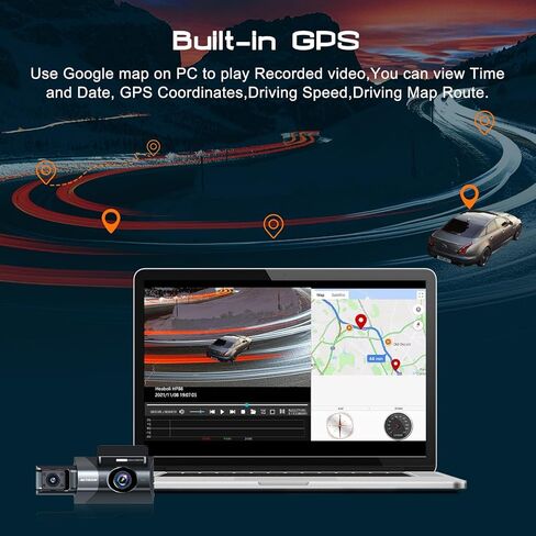 كاميرا قياس 3 قنوات - نظام تحديد المواقع العالمي واي فاي مدمج، 2K+1080P+1080P أمامي وخلفي داخلي، مع بطاقة SD سعة 64 جيجابايت، وشاشة LCD 3 بوصات رؤية ليلية بالأشعة تحت الحمراء، ومستشعر G، ووضع انتظار السيارات، وتسجيل حلقة، وكاميرا داش للسيارات مع التطبيق in Kuwait