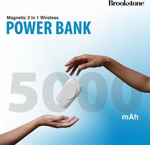 بنك طاقة لاسلكي للشحن المغناطيسي من Brookstone مع حامل وشاحن بنك طاقة مغناطيسي محمول بقدرة 5000 مللي أمبير في الساعة، حزمة بطارية شاحن سريع لهاتف iPhone 15،14،13،12 Pro Max، لجميع أجهزة iWatch in Kuwait