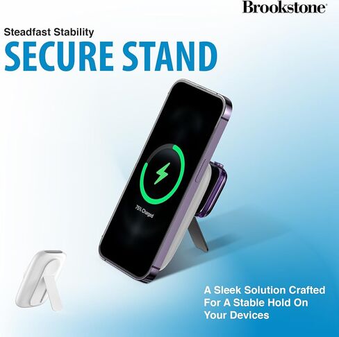 بنك طاقة لاسلكي للشحن المغناطيسي من Brookstone مع حامل وشاحن بنك طاقة مغناطيسي محمول بقدرة 5000 مللي أمبير في الساعة، حزمة بطارية شاحن سريع لهاتف iPhone 15،14،13،12 Pro Max، لجميع أجهزة iWatch in Kuwait