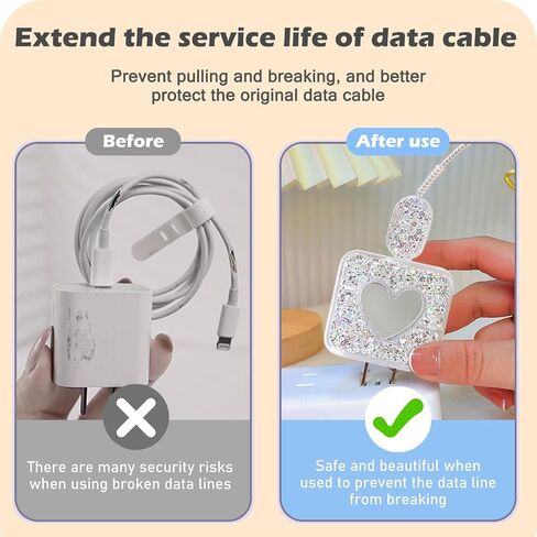 Glitter DIY Cable Protector Compatible for Apple iPhone Power Adapter with Mirror,Cute Bling Love Heart Design,Data Line USB Case Wire Cable Saver Phone Charger Protector for iPhone (Silver) in Kuwait