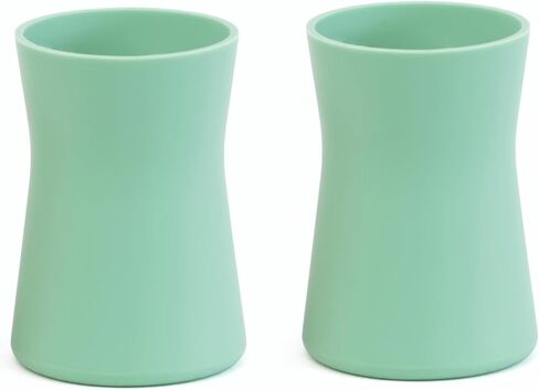 كوب أطفال، كوب سيليكون مرجح، كوب تدريب مضاد للانزلاق، كوب تدريب آمن للاستخدام في الميكروويف وغسالة الأطباق، مستلزمات تغذية الطفل، خالٍ من البيسفينول أ، 3 أونصة سائلة، مجموعة من قطعتين، أخضر مريمي in Kuwait