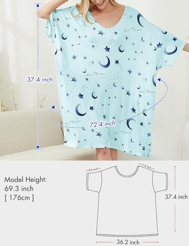 KFUBUO حجم كبير قمصان النوم للنساء الخامس الرقبة النوم بلايز فستان Pjs صالة قصيرة الأكمام ملابس خاصة مع جيب صالح S-5XL in Kuwait