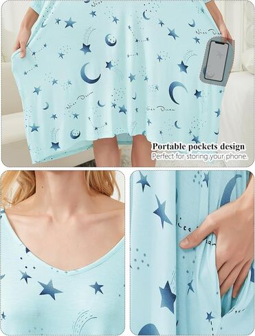 KFUBUO حجم كبير قمصان النوم للنساء الخامس الرقبة النوم بلايز فستان Pjs صالة قصيرة الأكمام ملابس خاصة مع جيب صالح S-5XL in Kuwait