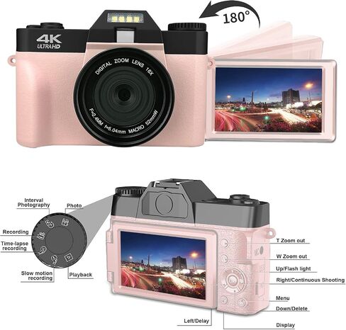 Acuvar 4K 56MP Digital Camera Kit for Photography, Vlogging Camera for YouTube with Flip Screen, WiFi, Wide Angle & Macro Lens, 64GB Micro SD Card, 50" Tripod, Case, Card Reader, Microphone, LED in Saudi Arabia