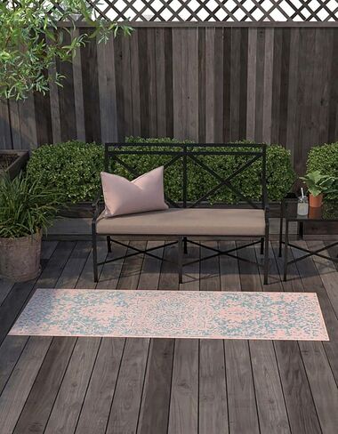 سجادة منطقة المجموعة الخارجية الفريدة من نوعها Loom Jill Zarin Jill Zarin - دبي (2' x 6' 1 بوصة، وردي وأكوا/أزرق فاتح) in Kuwait