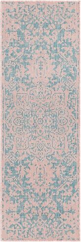 سجادة منطقة المجموعة الخارجية الفريدة من نوعها Loom Jill Zarin Jill Zarin - دبي (2' x 6' 1 بوصة، وردي وأكوا/أزرق فاتح) in Kuwait