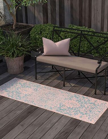 سجادة منطقة المجموعة الخارجية الفريدة من نوعها Loom Jill Zarin Jill Zarin - دبي (2' x 6' 1 بوصة، وردي وأكوا/أزرق فاتح) in Kuwait