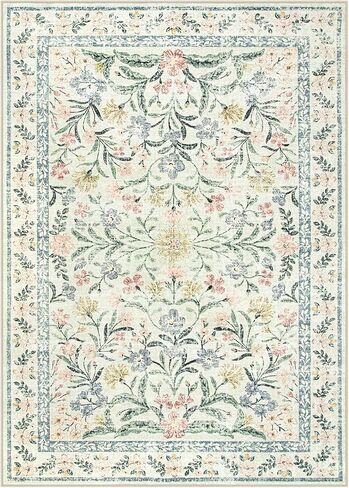 Lahome Blue 5x7 Area Rugs for Living Room, Boho Floral Washable Girls Bedroom Rug, Soft Retro Non-Slip Nursery Rugs for Kids Room Playroom Apartment, Baby Blue in Saudi Arabia
