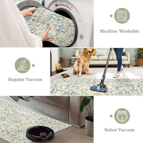 Lahome Blue 5x7 Area Rugs for Living Room, Boho Floral Washable Girls Bedroom Rug, Soft Retro Non-Slip Nursery Rugs for Kids Room Playroom Apartment, Baby Blue in Saudi Arabia