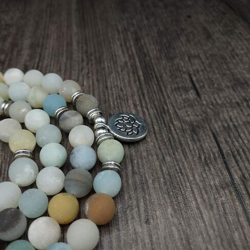 سوار اليوغا مالا 108 خرز طبيعي مع حلية اللوتس (أمزونيت) in Kuwait