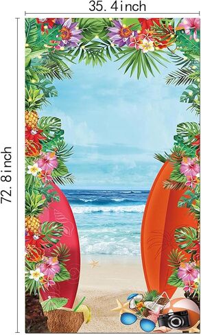 لافتة باب الشاطئ الاستوائية الصيفية لوازم الشاطئ محارة هاواي الأزرق البحر زهرة صورة خلفية عيد ميلاد الأطفال استحمام الطفل لوا لافتة باب حفلة كعكة الجدول راية 72.8 × 35.4 بوصة in Kuwait
