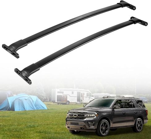 قضبان متقاطعة لرف السقف من AUXMART تناسب Ford Expedition 2018-2022 وLincoln Navigator 2018-2021 مع نقطة ثابتة للسكك الحديدية الجانبية، حامل قضبان متقاطعة للسقف من الألومنيوم شديد التحمل بوزن 165 رطل لدراجة كانو كاياك in Kuwait