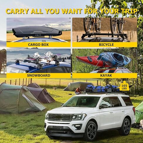 قضبان متقاطعة لرف السقف من AUXMART تناسب Ford Expedition 2018-2022 وLincoln Navigator 2018-2021 مع نقطة ثابتة للسكك الحديدية الجانبية، حامل قضبان متقاطعة للسقف من الألومنيوم شديد التحمل بوزن 165 رطل لدراجة كانو كاياك in Kuwait