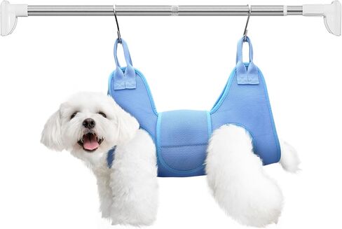 Dog Grooming Hammock with Tension Rods, Pet Grooming Hammock with Pet Nail Clipper & Nail Trimmers, Cat Hanger Sling for Trimming Clipping Nails, Pet Grooming Sling Helper for Dogs & Cats (S) in Kuwait