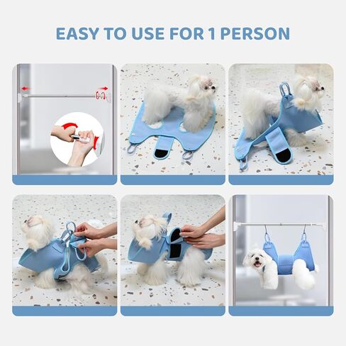 Dog Grooming Hammock with Tension Rods, Pet Grooming Hammock with Pet Nail Clipper & Nail Trimmers, Cat Hanger Sling for Trimming Clipping Nails, Pet Grooming Sling Helper for Dogs & Cats (S) in Kuwait