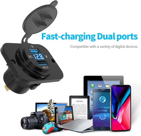 MICTUNING مقبس شاحن USB مزدوج 2.1A & 2.1A مخرج طاقة مع الفولتميتر الرقمي ضوء LED أزرق 12-24 فولت لسيارة قارب البحرية المتنقلة in Saudi Arabia