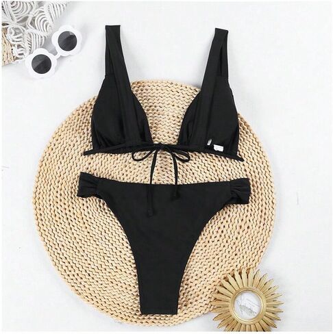 Floerns Women's Appliques Rose Underwired Knotted String Bra Bikini Set Thong Swimsuits in Saudi Arabia