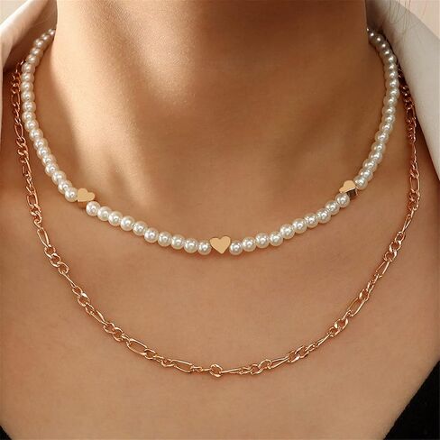 Set Multi Size Pearl Chain Link Adjustable Pendant Choker Necklace Stacking for Women Girl Jewelry Dainty Minimalist Bohemian Simple Layered Gifts in Saudi Arabia