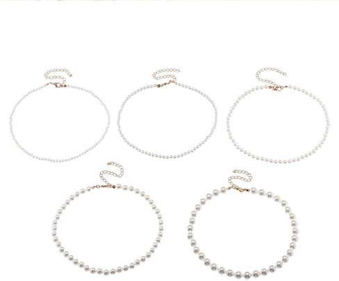 Set Multi Size Pearl Chain Link Adjustable Pendant Choker Necklace Stacking for Women Girl Jewelry Dainty Minimalist Bohemian Simple Layered Gifts in Saudi Arabia