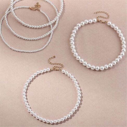 Set Multi Size Pearl Chain Link Adjustable Pendant Choker Necklace Stacking for Women Girl Jewelry Dainty Minimalist Bohemian Simple Layered Gifts in Saudi Arabia