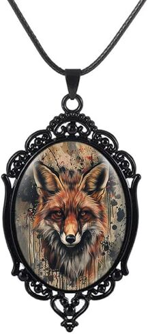Goth Fox Cameo Necklace Set Vintage Gothic Fox Pendant Halloween Witch Costume Accessories Women Girls Chocker Jewelry Gift in Kuwait